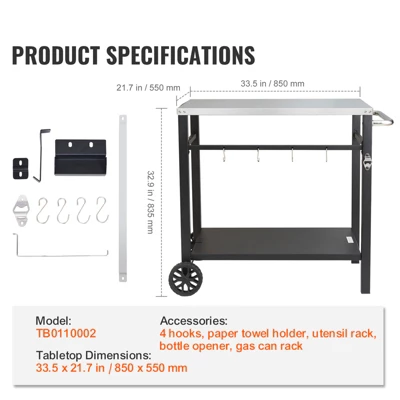 VEVOR Outdoor Grill Dining Cart With Double-Shelf, BBQ Movable Food Prep Table, Multifunctional Stainless Steel Table Top, Portable Modular Carts 7 VEVOR Outdoor Grill Dining Cart With Double-Shelf, BBQ Movable Food Prep Table, Multifunctional Stainless Steel Table Top, Portable Modular Carts - Image 7