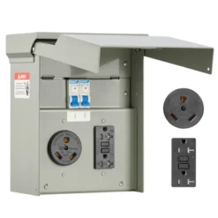 VEVOR Temporary Power Outlet Panel, 20 30 Amp, RV EV Electrical Outlet Panel With NEMA 30 Amp GFCI 20 Amp Receptacle Installed, Gray -Vevor GUEST 80c1b752 dbdd 4606 b451 f5cf08f9ecba