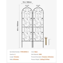 VEVOR Garden Trellis For Climbing Plants, 60 X 15 In, 2 Packs Rustproof Metal Garden Flower Trellis, Outdoor Climbing Rose Trellis Cucumbers Support 14 VEVOR Garden Trellis For Climbing Plants, 60 X 15 In, 2 Packs Rustproof Metal Garden Flower Trellis, Outdoor Climbing Rose Trellis Cucumbers Support -Vevor GUEST 8160bde9 986e 4796 b9fa fec0d94df6b0