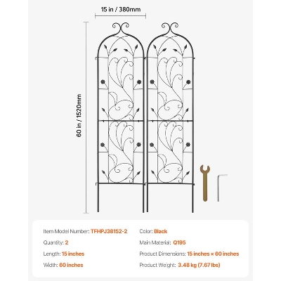 VEVOR Garden Trellis For Climbing Plants, 60 X 15 In, 2 Packs Rustproof Metal Garden Flower Trellis, Outdoor Climbing Rose Trellis Cucumbers Support 7 VEVOR Garden Trellis For Climbing Plants, 60 X 15 In, 2 Packs Rustproof Metal Garden Flower Trellis, Outdoor Climbing Rose Trellis Cucumbers Support - Image 7