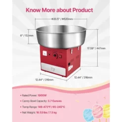 VEVOR Electric Cotton Candy Machine, 1000W Commercial Candy Floss Maker With 20.5 In Stainless Steel Bowl, Sugar Scoop, And Drawer, Red -Vevor GUEST 818581ce 04ef 4090 9650 1155b659cd5c