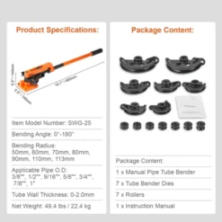 VEVOR Pipe Tube Bender, 3/8" To 1" OD Manual Pipe Tube Bender With 7 Bending Dies, 180° Copper Aluminum Pipes Bending Tools -Vevor GUEST 81ac1b2d 4db8 46f5 ae27 4ae12ce73d0c