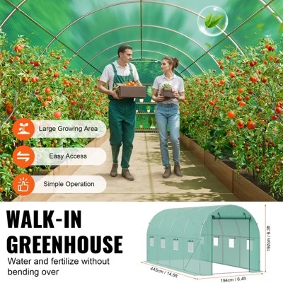 VEVOR Walk-in Tunnel Greenhouse, 14.6x6.4x6.3 Ft Hoop House Greenhouse Tunnel With Galvanized Steel Frame, Green PE Cover, Roll-up Zipper Door 5 VEVOR Walk-in Tunnel Greenhouse, 14.6x6.4x6.3 Ft Hoop House Greenhouse Tunnel With Galvanized Steel Frame, Green PE Cover, Roll-up Zipper Door - Image 5