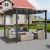 VEVOR 10'x10' Outdoor Retractable Pergola With Canopy, Aluminum Pergola With Retractable Canopy, Modern Pergola With Sun Shade Canopy, Gray