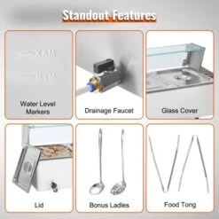 VEVOR 5-Pan Commercial Food Warmer, 5 X 8QT Electric Steam Table With Glass Cover, 1700W Countertop Stainless Steel Buffet Bain Marie -Vevor GUEST 826e4e29 379e 4a86 912b e0ccffee962b