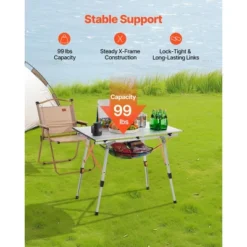 VEVOR Folding Camping Table, Portable Roll Up Side Tables, Lightweight Aluminum Beach Table With Adjustable Height, Top Mesh Layer, Silver -Vevor GUEST 82a0e0ca 0437 4800 a3e1 b30b9d01857f