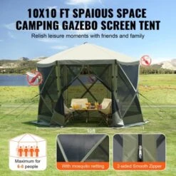 VEVOR Pop Up Gazebo Tent, Pop-Up Screen Tent 6 Sided Canopy Sun Shelter, 10x10FT Quick Set Screen Tent With Mosquito Netting, Army Green -Vevor GUEST 82c3f97b 387a 4746 9d09 313b5ce7c472