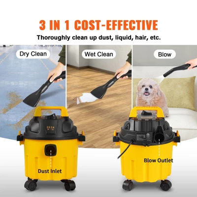VEVOR Wet Dry Vac, 2.6 Gallon, 2.5 Peak HP, 3 In 1 Portable Shop Vacuum With Blowing Function, Perfect For Cleaning Floor, Upholstery, Gap, Car 4 VEVOR Wet Dry Vac, 2.6 Gallon, 2.5 Peak HP, 3 In 1 Portable Shop Vacuum With Blowing Function, Perfect For Cleaning Floor, Upholstery, Gap, Car - Image 4