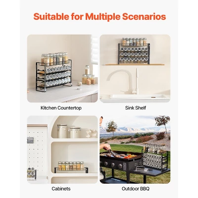 VEVOR Detachable Spice Rack Organizer For Cabinet, 4 Tie Stackable Seasoning Organizer, Spice Jars Kitchen Storage, Black 2 VEVOR Detachable Spice Rack Organizer For Cabinet, 4 Tie Stackable Seasoning Organizer, Spice Jars Kitchen Storage, Black - Image 2