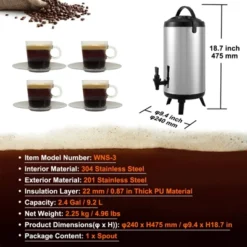 VEVOR Stainless Steel Insulated Beverage Dispenser, 2.4 Gallon 9.2 Liter, Thermal Hot And Cold Drink Server Dispenser With Spigot Handle, Food-grade -Vevor GUEST 83d34ba8 7578 46ff b4f4 59c85ba73213