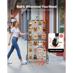 VEVOR 2 Packs Grid Wall Panels, 2.9 X 5.9 Ft Wire Grid Panels Display Rack, Movable Art Display Shelf With Wheels And 10 Hooks, Black -Vevor GUEST 8418977c 8286 41c5 8405 dcdefbe49a78