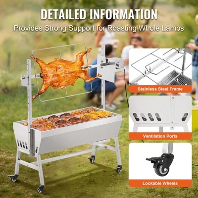 VEVOR Upgrade Rotisserie Grill, 35 Inch 90 Lbs Capacity, BBQ Whole Pig Lamb Goat Charcoal Spit Grill, Electric 42W Motor Stainless Steel, Silver 6 VEVOR Upgrade Rotisserie Grill, 35 Inch 90 Lbs Capacity, BBQ Whole Pig Lamb Goat Charcoal Spit Grill, Electric 42W Motor Stainless Steel, Silver - Image 6