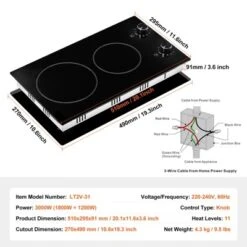 VEVOR Electric Cooktop, 12 Inch 2 Burners Built-in Electric Stove Top, 3000W Ceramic Top Radiant Cooktop, With Glass Panel, Knob Control -Vevor GUEST 846b46f0 6787 4872 826d 5bc36fcea69c