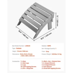 VEVOR Adirondack Ottoman, 16.9L X 18.9W X 13H Inch HDPE Plastic Folding Adirondack Ottoman, Weather-Resistant Foot Rest For Adirondack Chair, Gray -Vevor GUEST 84cd959b 1175 40fa b00f 8e0840051df4