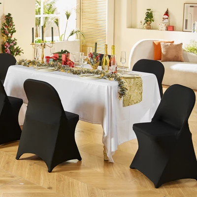 VEVOR Stretch Spandex Folding Chair Covers, Universal Fitted Chair Cover, Removable Washable Protective Slipcovers, For Wedding, (100PCS Black) 1 VEVOR Stretch Spandex Folding Chair Covers, Universal Fitted Chair Cover, Removable Washable Protective Slipcovers, For Wedding, (100PCS Black)