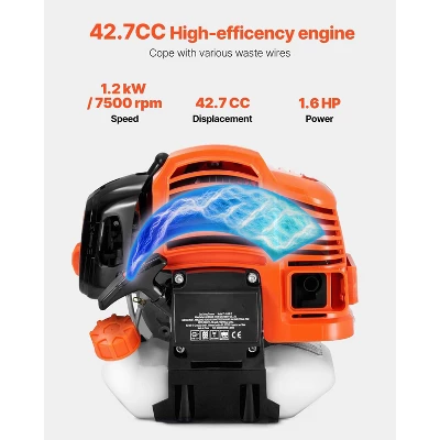 VEVOR String Trimmer, 42.7CC 2-Stroke, Gas Powered Weed Wacker, 16.9" Cordless Grass Trimmer, Multi-Functional Lawn Edger With Shoulder Strap 2 VEVOR String Trimmer, 42.7CC 2-Stroke, Gas Powered Weed Wacker, 16.9" Cordless Grass Trimmer, Multi-Functional Lawn Edger With Shoulder Strap - Image 2