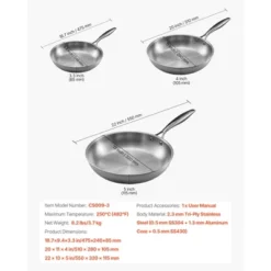VEVOR Tri-Ply Stainless Steel Frying Pan, 3 Pcs Set (8, 10, 12 In), Cooking Skillet With Heat-Resistant Handle, Silver -Vevor GUEST 8568bc9b 6e14 42d5 90db 33728500ad57