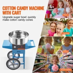 VEVOR Electric Cotton Candy Machine With Cart, 1000W Commercial Candy Floss Maker With Stainless Steel Bowl, Sugar Scoop And Drawer,Blue -Vevor GUEST 86357a4e a4c9 4dea b3fd f01a32608f26