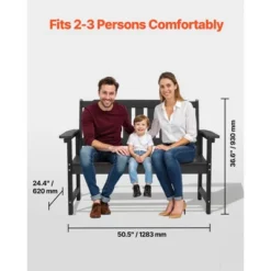 VEVOR Outdoor Bench, 50.5 Inch, 800 Lbs Weight Capacity For 2-3 Persons, Weatherproof Plastic Frame With Backrest And Wide Armrests, Black -Vevor GUEST 86f2c282 b560 48ba 8ce1 c458778d5e04