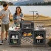 VEVOR Camping Kitchen Table, Outdoor Camp Cooking Table, Aluminum Portable Cook Station With 3 Storage Cupboard, Carrying Bag, Black