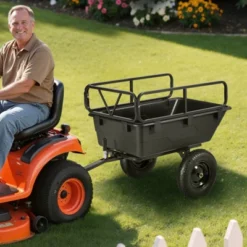 VEVOR Garden Utility Trailer, 10 Cu. Ft 500lbs, ATV UTV Hauling Trailer, Tow Behind Poly Dump Cart With 16" Tires, Hand Pull Or Foot Pedal, Black