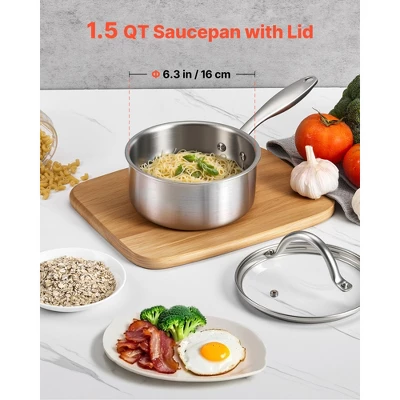 VEVOR 1.5 QT Saucepan, Stainless Steel Saucepan With Glass Lid, Multipurpose Nonstick Stainless Steel Small Cooking Sauce Pot, Silver 2 VEVOR 1.5 QT Saucepan, Stainless Steel Saucepan With Glass Lid, Multipurpose Nonstick Stainless Steel Small Cooking Sauce Pot, Silver - Image 2