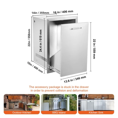 BuoQua Stainless Steel Storage Drawer Outdoor Kitchen Propane Tank Drawer Built-in Trash Drawer 16 X 22 X 16 Inch Propane Tank Trash Drawer, Silver 7 BuoQua Stainless Steel Storage Drawer Outdoor Kitchen Propane Tank Drawer Built-in Trash Drawer 16 X 22 X 16 Inch Propane Tank Trash Drawer, Silver - Image 7