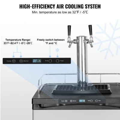 VEVOR Beer Kegerator, Dual Tap Draft Beer Dispenser, Full Size Keg Refrigerator With Shelf, CO2 Tank(No Gas), Drip Tray & Rail, Silver 3 VEVOR Beer Kegerator, Dual Tap Draft Beer Dispenser, Full Size Keg Refrigerator With Shelf, CO2 Tank(No Gas), Drip Tray & Rail, Silver - Image 3