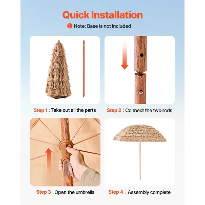VEVOR Tiki Umbrella, 8 Ft Thatched Patio Umbrella With Tilt, Hawaiian Style Beach Parasol With Durable PP Thatch And 8 Metal Ribs, Oringinal Color 5 VEVOR Tiki Umbrella, 8 Ft Thatched Patio Umbrella With Tilt, Hawaiian Style Beach Parasol With Durable PP Thatch And 8 Metal Ribs, Oringinal Color - Image 5