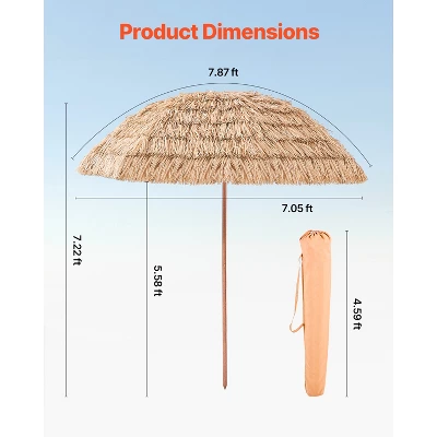 VEVOR Tiki Umbrella, 8 Ft Thatched Patio Umbrella With Tilt, Hawaiian Style Beach Parasol With Durable PP Thatch And 8 Metal Ribs, Oringinal Color 7 VEVOR Tiki Umbrella, 8 Ft Thatched Patio Umbrella With Tilt, Hawaiian Style Beach Parasol With Durable PP Thatch And 8 Metal Ribs, Oringinal Color - Image 7