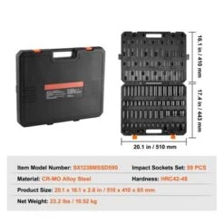 VEVOR 3/8" & 1/2" Drive Impact Socket Set, 59PCS Socket Set SAE 5/16" To 1-1/4" And Metric 6-32mm, 6 Point Cr-Mo Alloy Steel For Auto Repair,BLACK -Vevor GUEST 881da2a3 b1ba 41a4 b2d4 a283b217d627