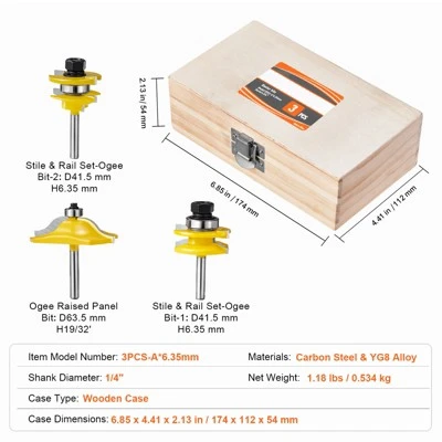 VEVOR Router Bits Set, 3 Pieces, Carbide Router Bit Kit With 1/4 Inch Shank, Wood Carrying Case, Woodworking Tools For Professional, Beige 7 VEVOR Router Bits Set, 3 Pieces, Carbide Router Bit Kit With 1/4 Inch Shank, Wood Carrying Case, Woodworking Tools For Professional, Beige - Image 7