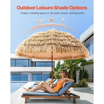 VEVOR Tiki Umbrella, 8 Ft Thatched Patio Umbrella With Tilt, Hawaiian Style Beach Parasol With Durable PP Thatch And 8 Metal Ribs, Oringinal Color 2 VEVOR Tiki Umbrella, 8 Ft Thatched Patio Umbrella With Tilt, Hawaiian Style Beach Parasol With Durable PP Thatch And 8 Metal Ribs, Oringinal Color - Image 2