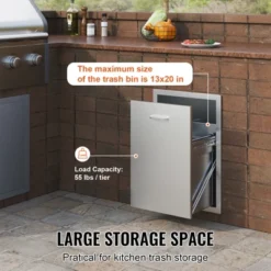 VEVOR Pull Out Trash Drawer 17.7x22.8 Inch Raised Style Trash Bin With Pull-Out Tray Stainless Steel Trash Drawer With Handle, Silver -Vevor GUEST 8a60b435 c1aa 41c7 aba2 783313f9f73a