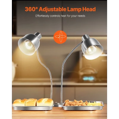VEVOR Food Heat Lamp, 500W Electric Commercial Food Warmer Light, 2-Head Stainless Steel French Fry Heating Lamp With 3 Bulbs, Silver 3 VEVOR Food Heat Lamp, 500W Electric Commercial Food Warmer Light, 2-Head Stainless Steel French Fry Heating Lamp With 3 Bulbs, Silver - Image 3
