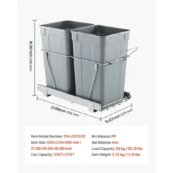VEVOR Pullout Trash Can For Kitchen Cabinets, 27QTx2 Double Under Sink Garbage Waste Recycling Bin, Under Mount Waste Container, Gray -Vevor GUEST 8aa9d978 02c3 4703 896e 761a601c8990
