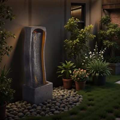 VEVOR Outdoor Water Fountain, 38.58 In Height Fountain And Waterfall,1-Tier Floor Standing Rock Base Style Fountains With With Light And Pump, Black 1 VEVOR Outdoor Water Fountain, 38.58 In Height Fountain And Waterfall,1-Tier Floor Standing Rock Base Style Fountains With With Light And Pump, Black