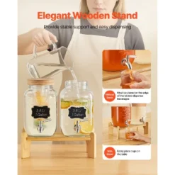 VEVOR Beverage Dispenser, 2 Pack 1 Gallon Drink Dispensers For Parties, Glass Juice Dispenser With Wood Stand, Stainless Steel Spigot,Infuser, Clear -Vevor GUEST 8cc44017 c40a 4aaa a17f bf552fb52eb8