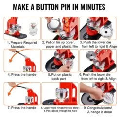 VEVOR Button Maker Machine, 58 Mm (2.25 Inch) Badge Punch Press Kit, Children DIY Gifts Pin Maker, Button Making Supplies, Orange -Vevor GUEST 8cd86ed7 3987 4336 88e0 a25d6a8da9d4