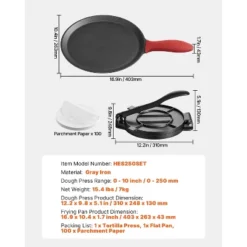 VEVOR Tortilla Press, 10 Inch Cast Iron Tortilla And Roti Maker, Heavy Duty Tortilladora Press, Pataconera Makers, Black -Vevor GUEST 8ce2dafa ffe0 4b6c 9d5d 5c5131a3eac4