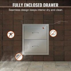 VEVOR Outdoor Kitchen Drawers 18W X 20.6H X 12.7D Inch, Flush Mount Double BBQ Drawers Stainless Steel With Handle, BBQ Island Drawers,Silver -Vevor GUEST 8cf3c567 52f9 4e33 891b 8948a1948f07