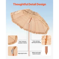 VEVOR Tiki Umbrella, 8 Ft Thatched Patio Umbrella With Tilt, Hawaiian Style Beach Parasol With Durable PP Thatch And 8 Metal Ribs, Oringinal Color 13 VEVOR Tiki Umbrella, 8 Ft Thatched Patio Umbrella With Tilt, Hawaiian Style Beach Parasol With Durable PP Thatch And 8 Metal Ribs, Oringinal Color -Vevor GUEST 8d492dc3 266b 4202 b01f ae9b5ad17019