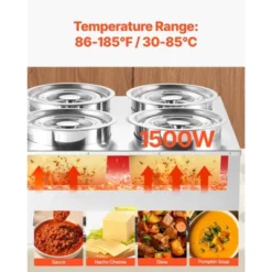 VEVOR Electric Soup Warmer, Four 6.34QT Stainless Steel Round Pot With 86~185°F Adjustable Temp, 1500W Commercial Bain Marie, Silver -Vevor GUEST 8dcbf5bf 4334 428d 9e1a fbbceba60c43