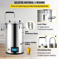 VEVOR Electric Brewing System, 9.2 Gal/35 L Brewing Pot, All-in-One Home Beer Brewer With Pump, Mash Boil Device, Auto/Manual Mode 100-1800W, Silver -Vevor GUEST 8de74050 b2ac 4e3a b3d9 166557d194d3