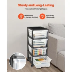 VEVOR Plastic Storage Drawers Cart, 4 Drawers Storage Organizer With Wheels, Rolling Closet Organization And Storage Dividers, Transparent&Black -Vevor GUEST 8e0f20e0 ee01 479b bd51 d2fd36239819