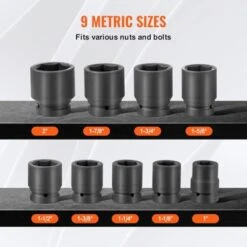 VEVOR Axle Nut Impact Socket Set, 1" Drive 6-Point 9-Piece SAE Spindle Nut Socket Set, CR-MO Heat Treated Large Socket Set With Storage Case,Black -Vevor GUEST 8e51d875 2b5d 4ded 885b b3670b8fbdb2