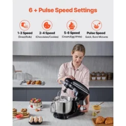 VEVOR Stand Mixer, 6 QT Dough Mixer, 660W 6 + P Speeds Tilt-head Food Mixer With Stainless Steel Bowl, Dough Hook, Wire Whip, Flat Beater, Black -Vevor GUEST 8e77d360 e91c 4dcb b446 6d01e39052df