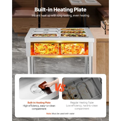 VEVOR 6-Pan Commercial Food Warmer, 6 X 1/3 Pans Electric Steam Table, 1500W Buffet Catering Food Warmer With Undershelf, Stainless Steel,Silver 2 VEVOR 6-Pan Commercial Food Warmer, 6 X 1/3 Pans Electric Steam Table, 1500W Buffet Catering Food Warmer With Undershelf, Stainless Steel,Silver - Image 2