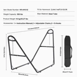 VEVOR Universal 2 Person Hammock Stand, Adjustable Heavy Duty 550 Lbs Capacity Hammock Stand Fits 7.5-13.5 Ft Hammocks With Chain, Hook -Vevor GUEST 8efc2b8b f4e1 48f5 a3ae 2751ded671db