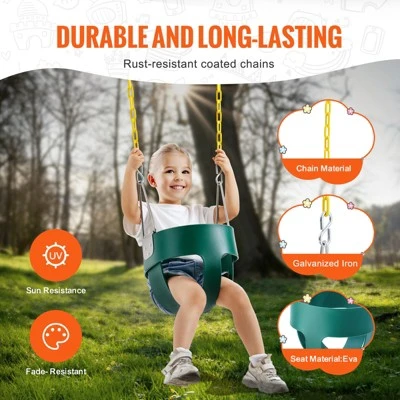 VEVOR Toddler Swing Seat, High Back Full Bucket Baby Swing Seat With Coated Chains And Carabiners, Support 150 Lbs Baby Outdoor Swing 4 VEVOR Toddler Swing Seat, High Back Full Bucket Baby Swing Seat With Coated Chains And Carabiners, Support 150 Lbs Baby Outdoor Swing - Image 4